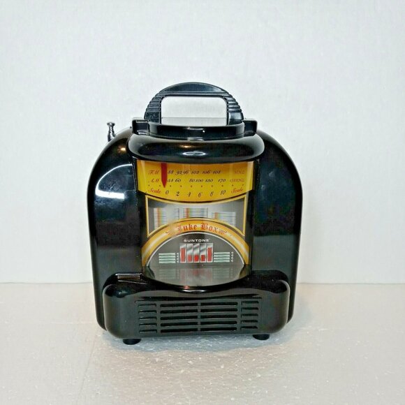 Retro Style Sun tone Juke  Box  Shaped  Figure AM/FM RADIO  with  Antenna  Black - Picture 1 of 10